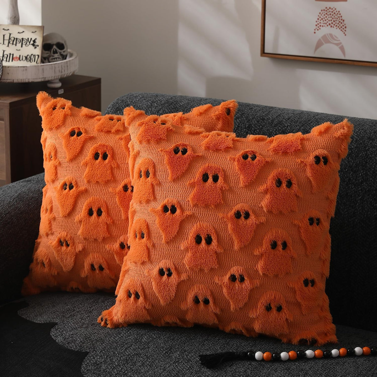 Halloween Pillow Covers 18X18 Inch 2Pcs Pink Ghost Halloween Decor