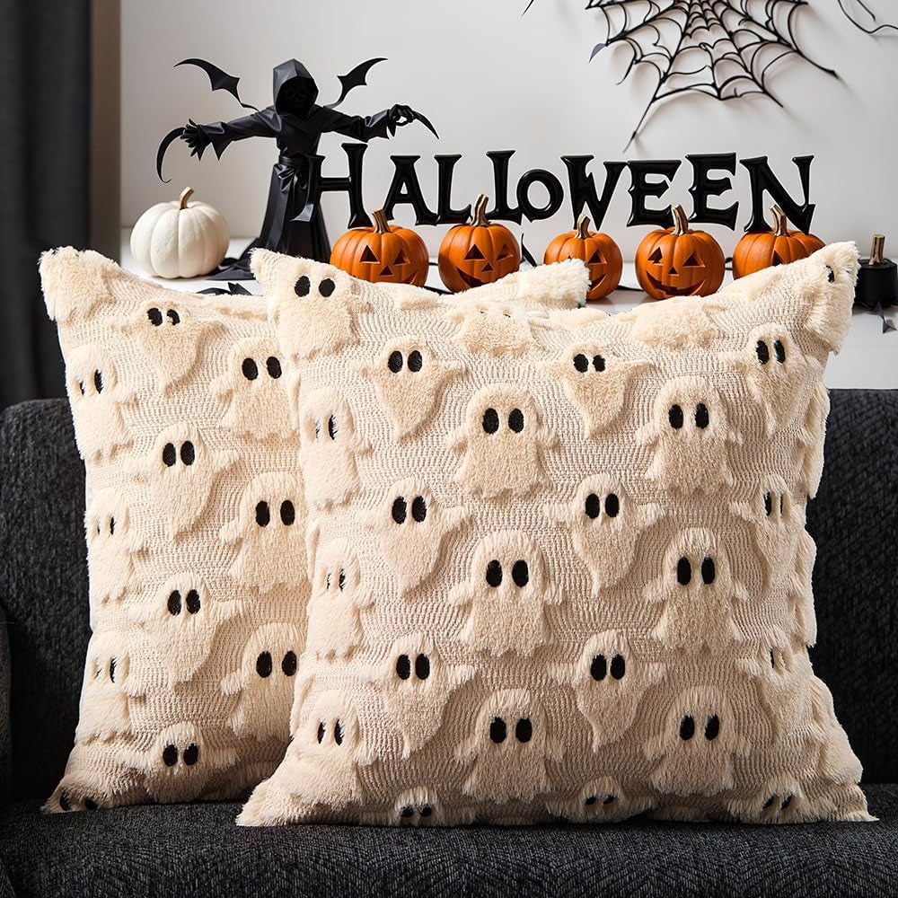 Halloween Pillow Covers 18X18 Inch 2Pcs Pink Ghost Halloween Decor