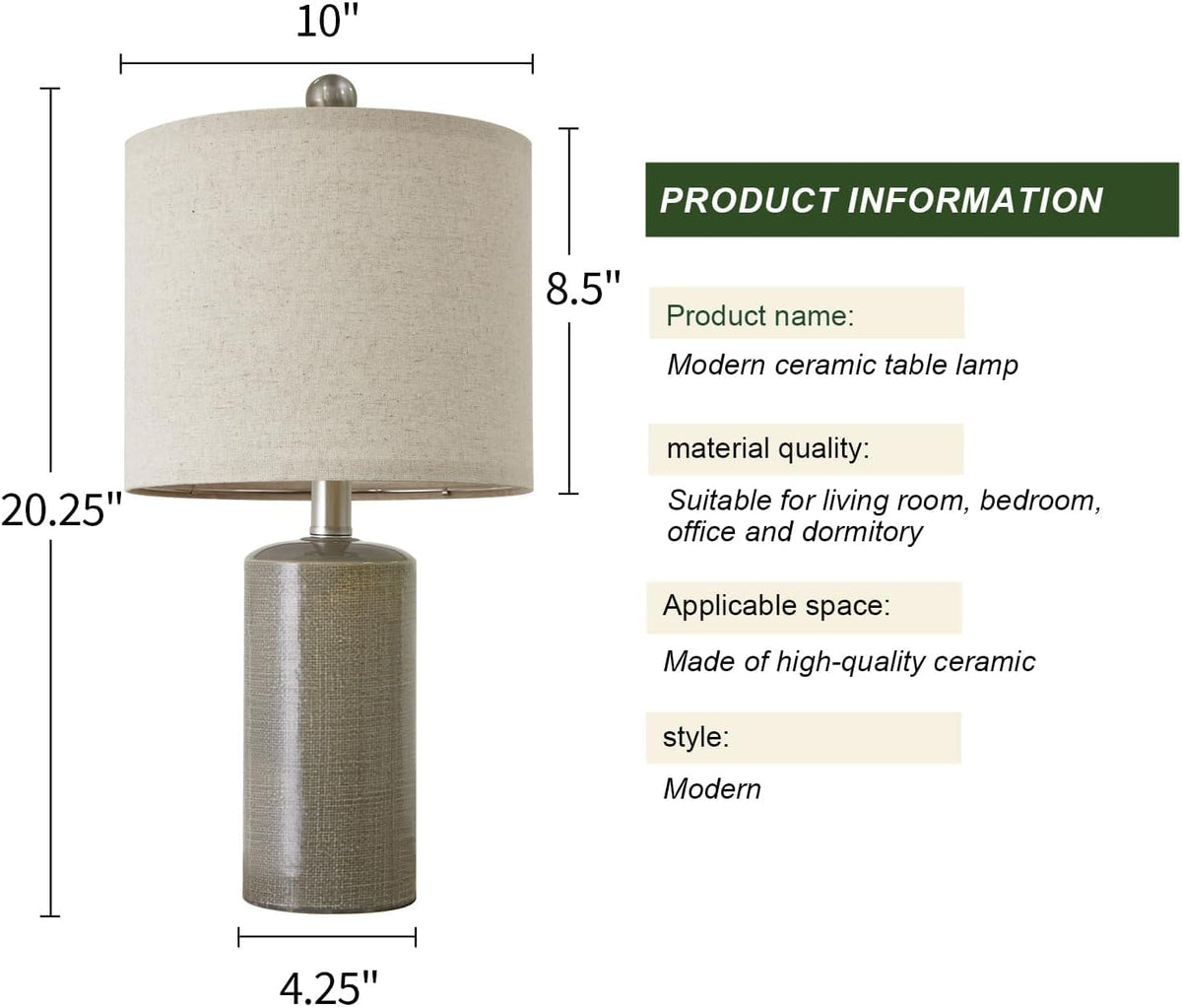 Small Table Lamps Set of 2 for Living Room 20.25" Grey Lamps Bedside Lamps