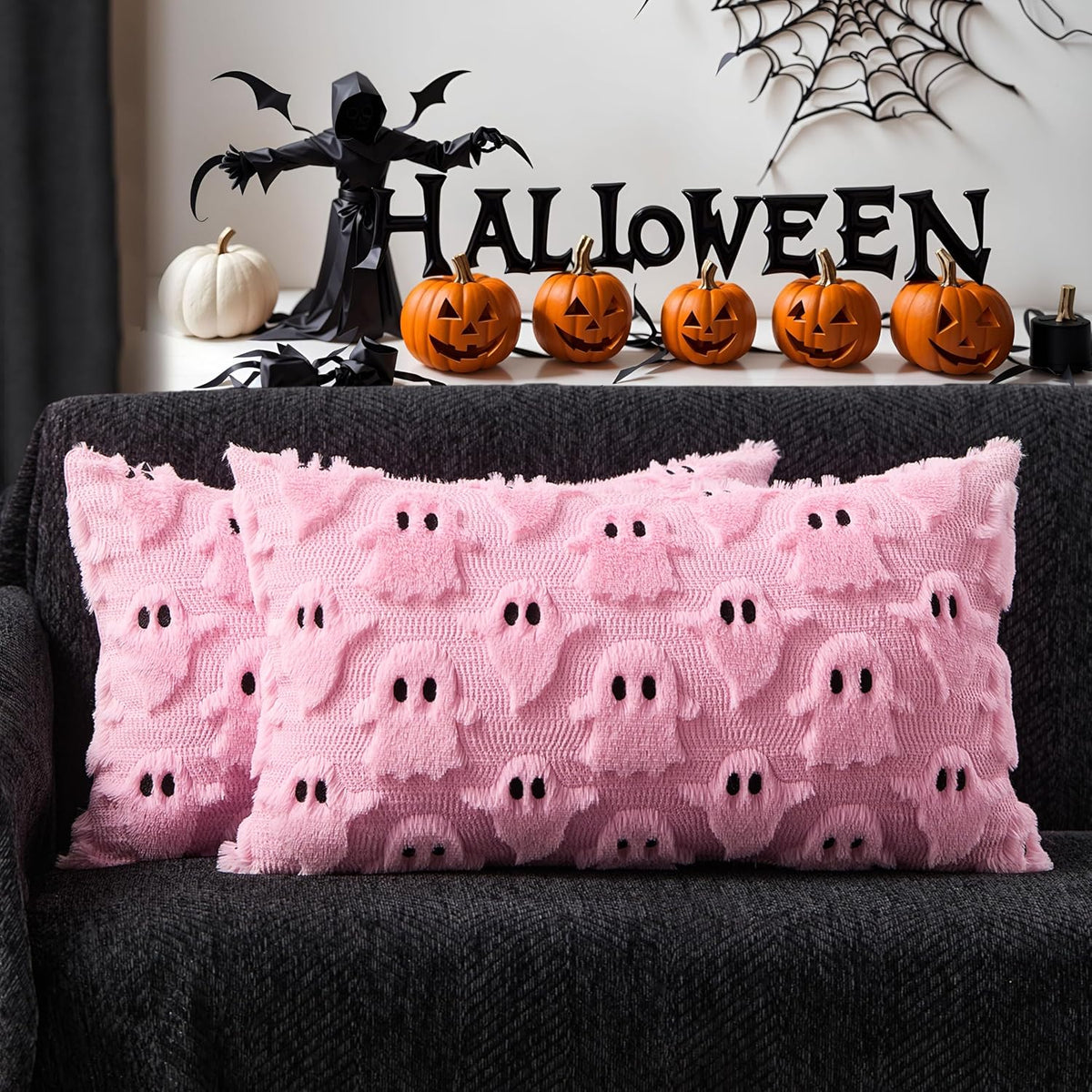 Halloween Pillow Covers 18X18 Inch 2Pcs Pink Ghost Halloween Decor