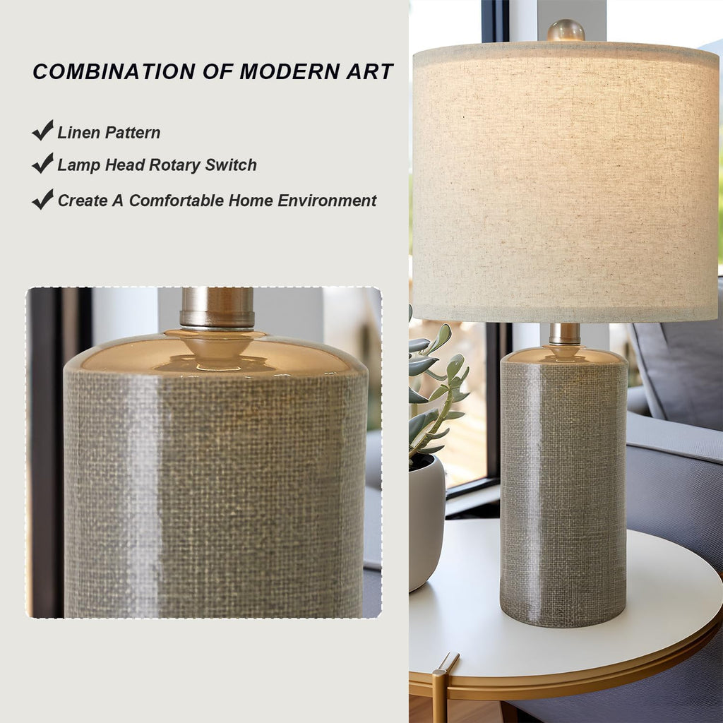 Small Table Lamps Set of 2 for Living Room 20.25" Grey Lamps Bedside Lamps