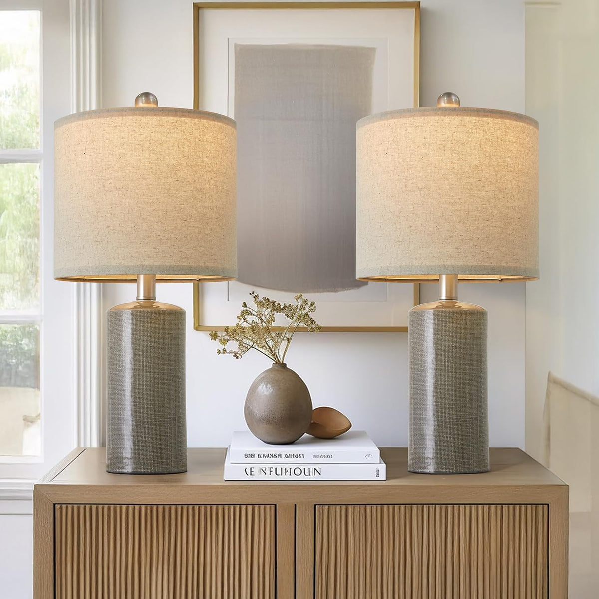 Small Table Lamps Set of 2 for Living Room 20.25" Grey Lamps Bedside Lamps