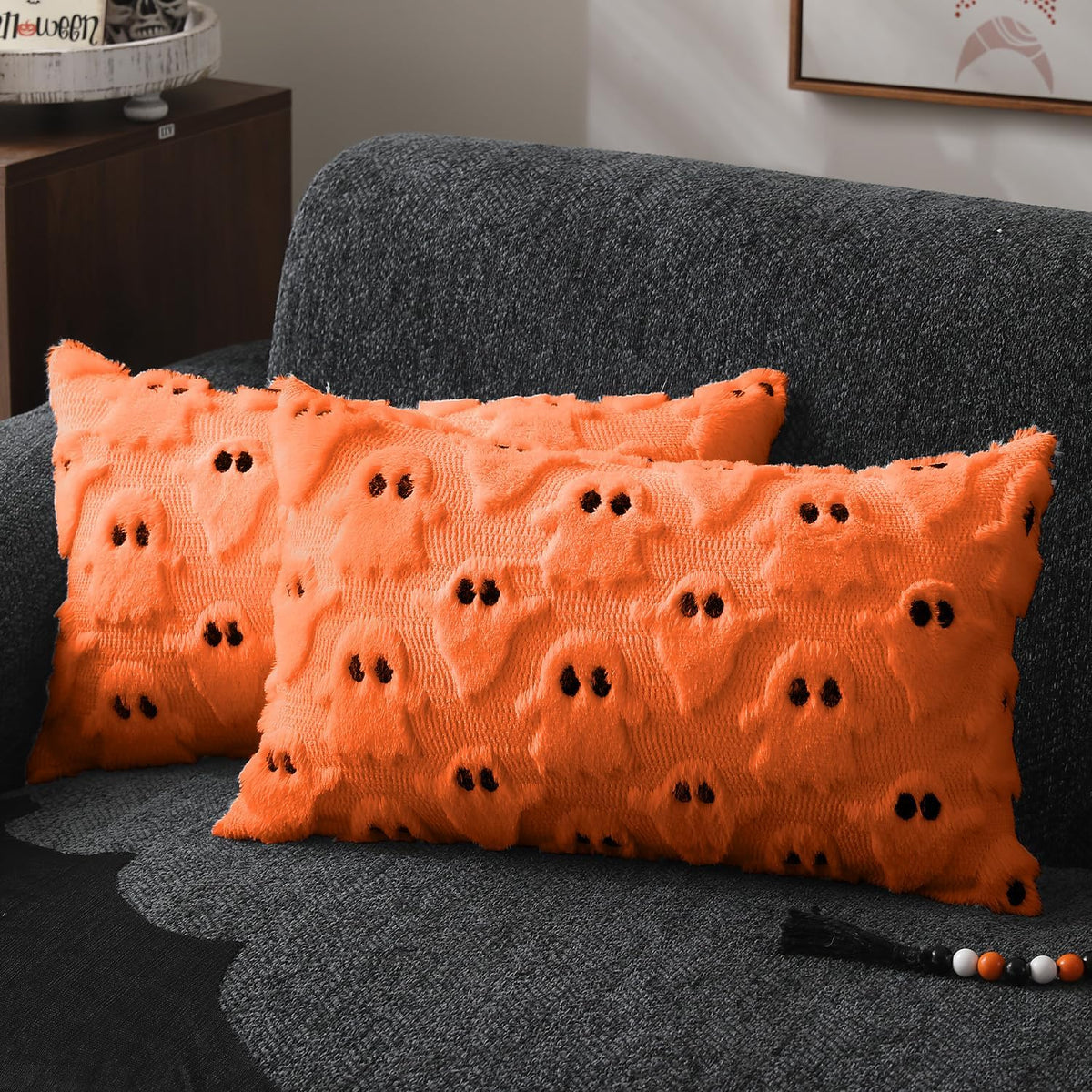 Halloween Pillow Covers 18X18 Inch 2Pcs Pink Ghost Halloween Decor