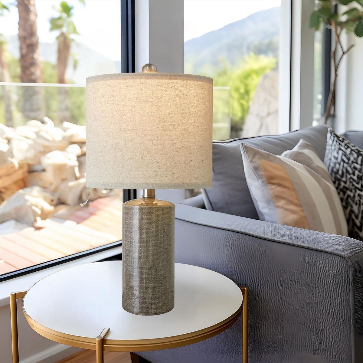 Small Table Lamps Set of 2 for Living Room 20.25" Grey Lamps Bedside Lamps