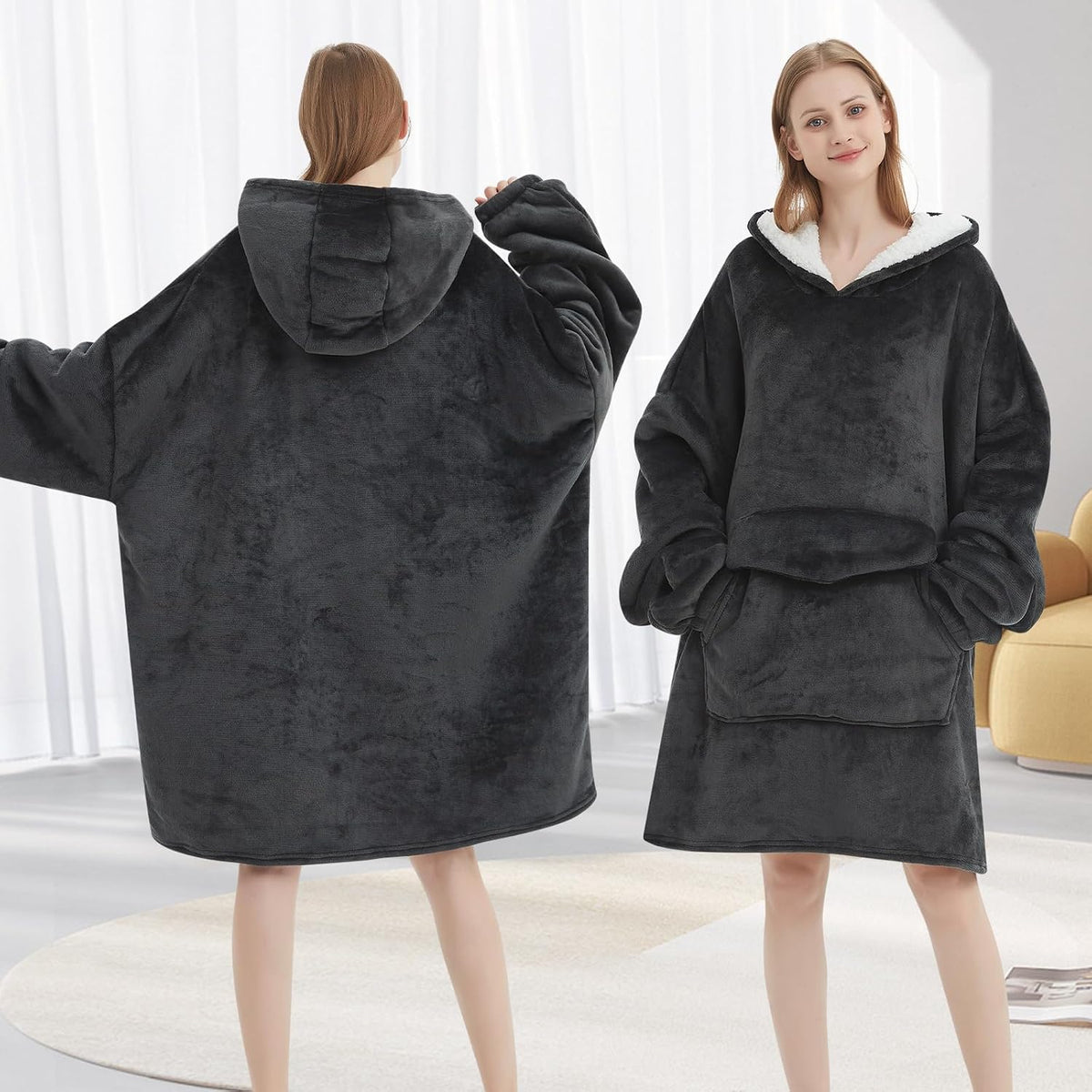 Grey Blanket Hoodies for Women and Men Adult Oversize Wearable Blanket Hoodies for Soft and Warm