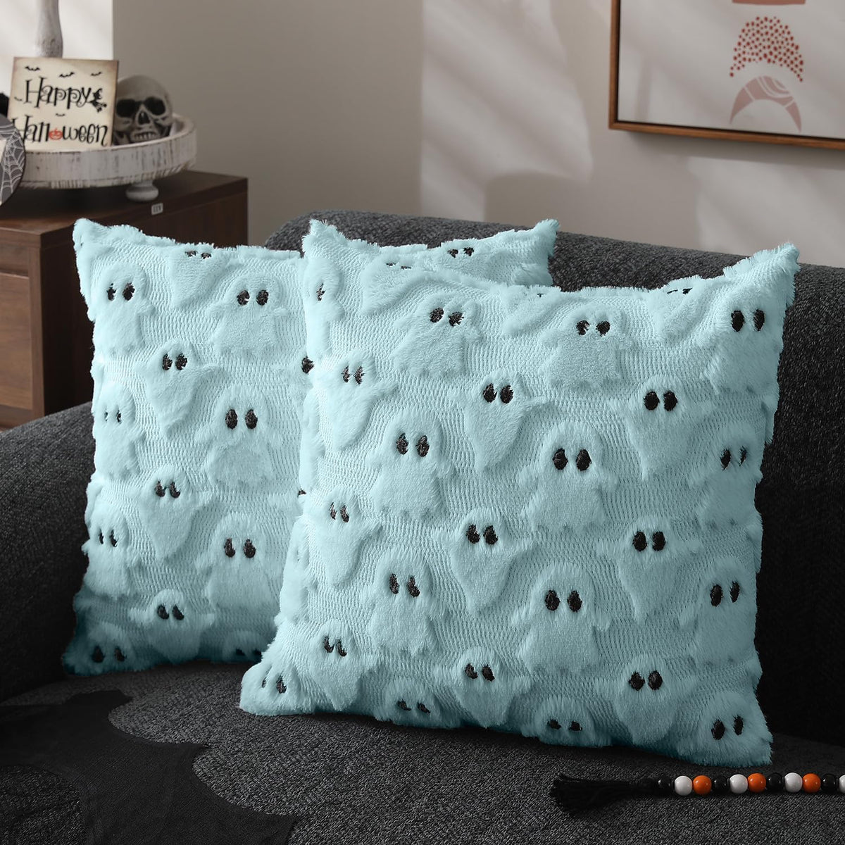 Halloween Pillow Covers 18X18 Inch 2Pcs Pink Ghost Halloween Decor