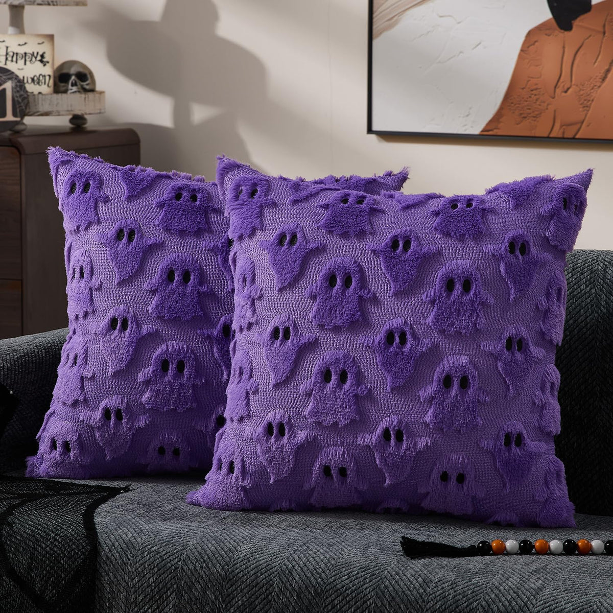 Halloween Pillow Covers 18X18 Inch 2Pcs Pink Ghost Halloween Decor
