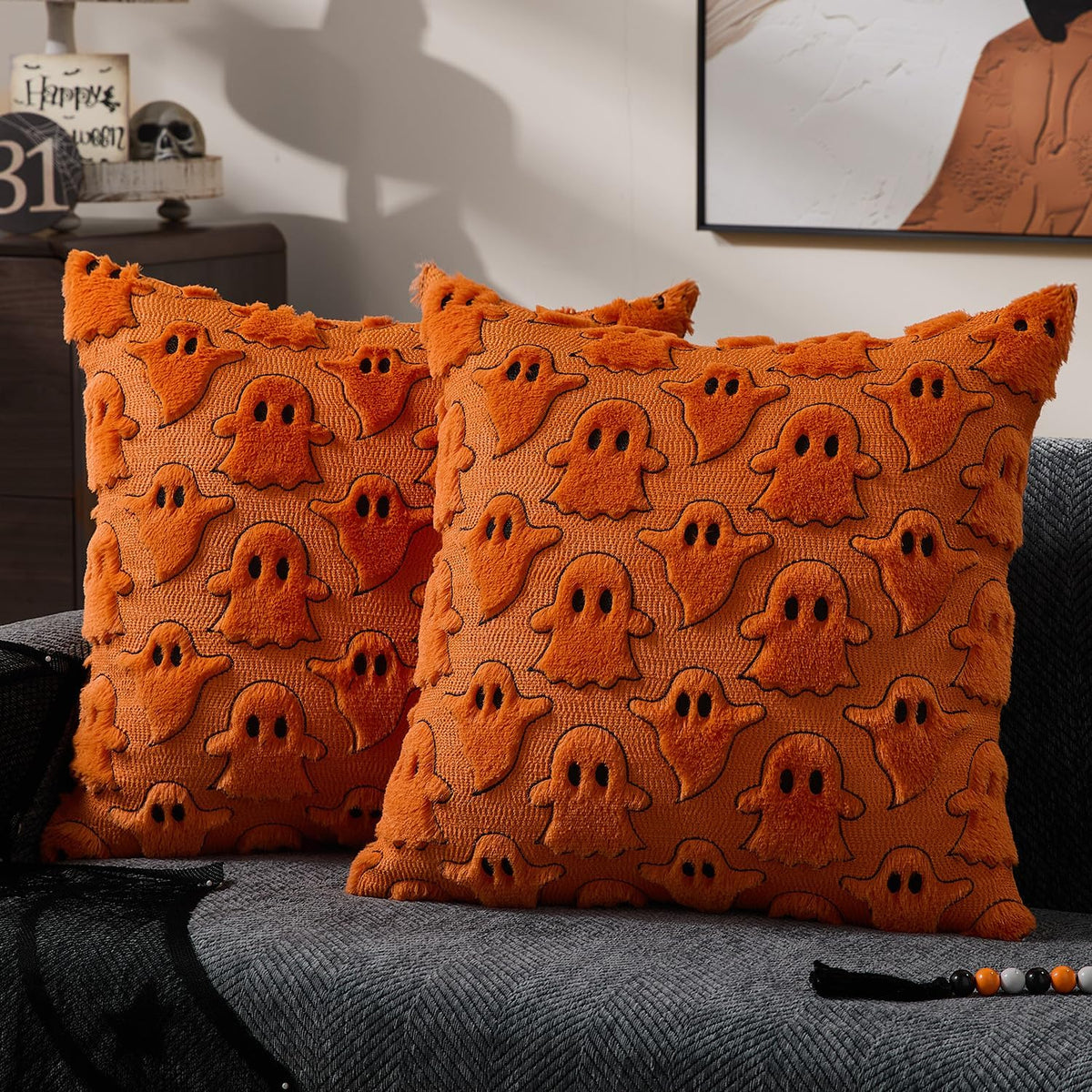 Halloween Pillow Covers 18X18 Inch 2Pcs Pink Ghost Halloween Decor