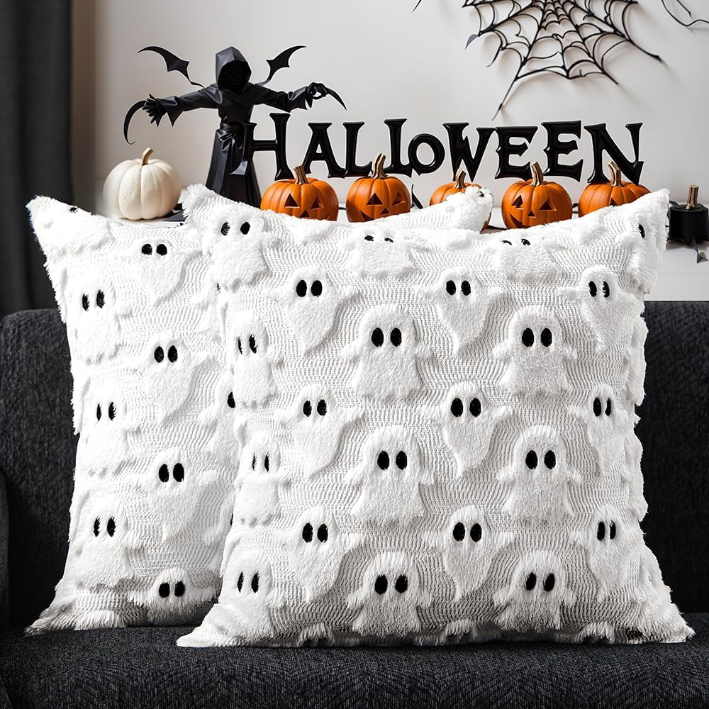 Halloween Pillow Covers 18X18 Inch 2Pcs Pink Ghost Halloween Decor