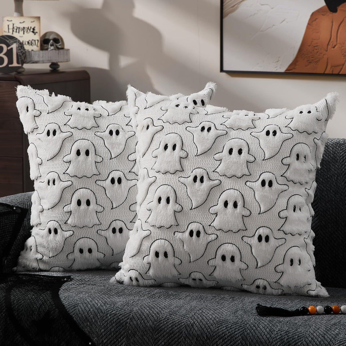 Halloween Pillow Covers 18X18 Inch 2Pcs Pink Ghost Halloween Decor