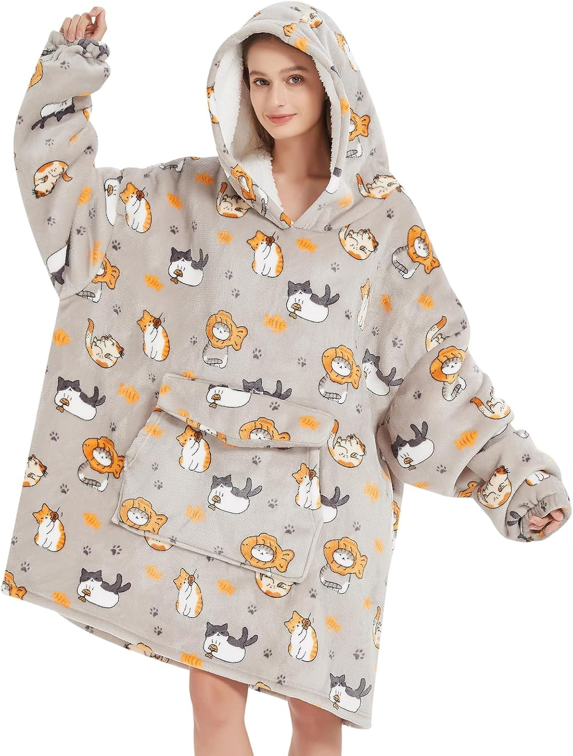 Grey Blanket Hoodies for Women and Men Adult Oversize Wearable Blanket Hoodies for Soft and Warm