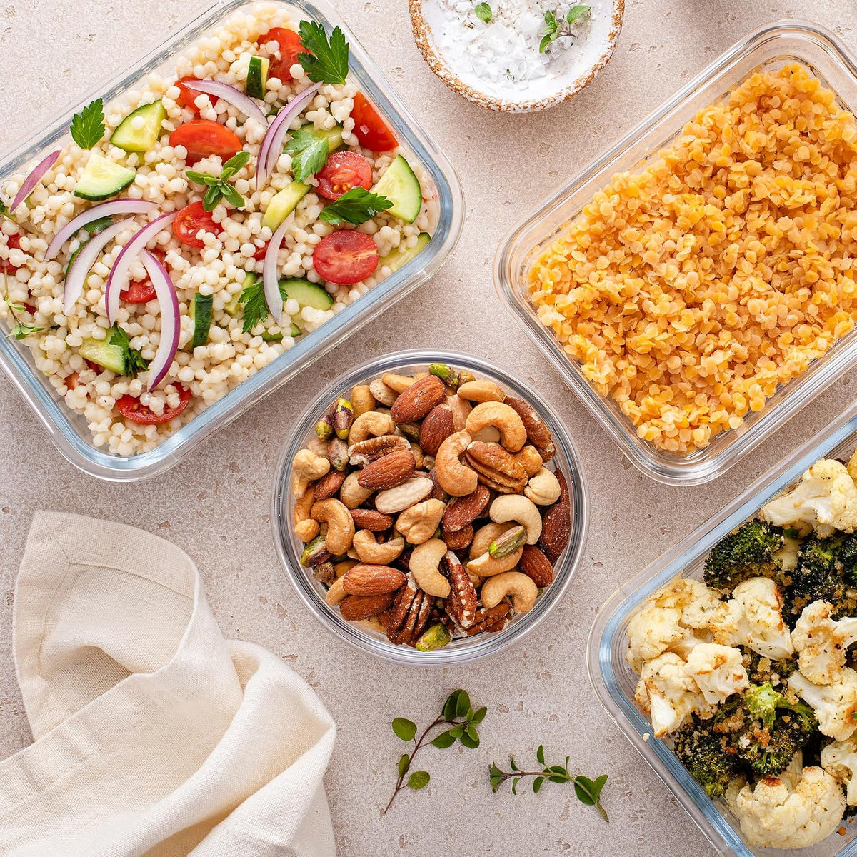 Glass Storage Containers with Lids, 24 Pieces, 12 Containers with 12 Lids, Glass Meal Prep Container for Lunch, Food Storage Containers, Leak Proof, Freezer Safe, Gray