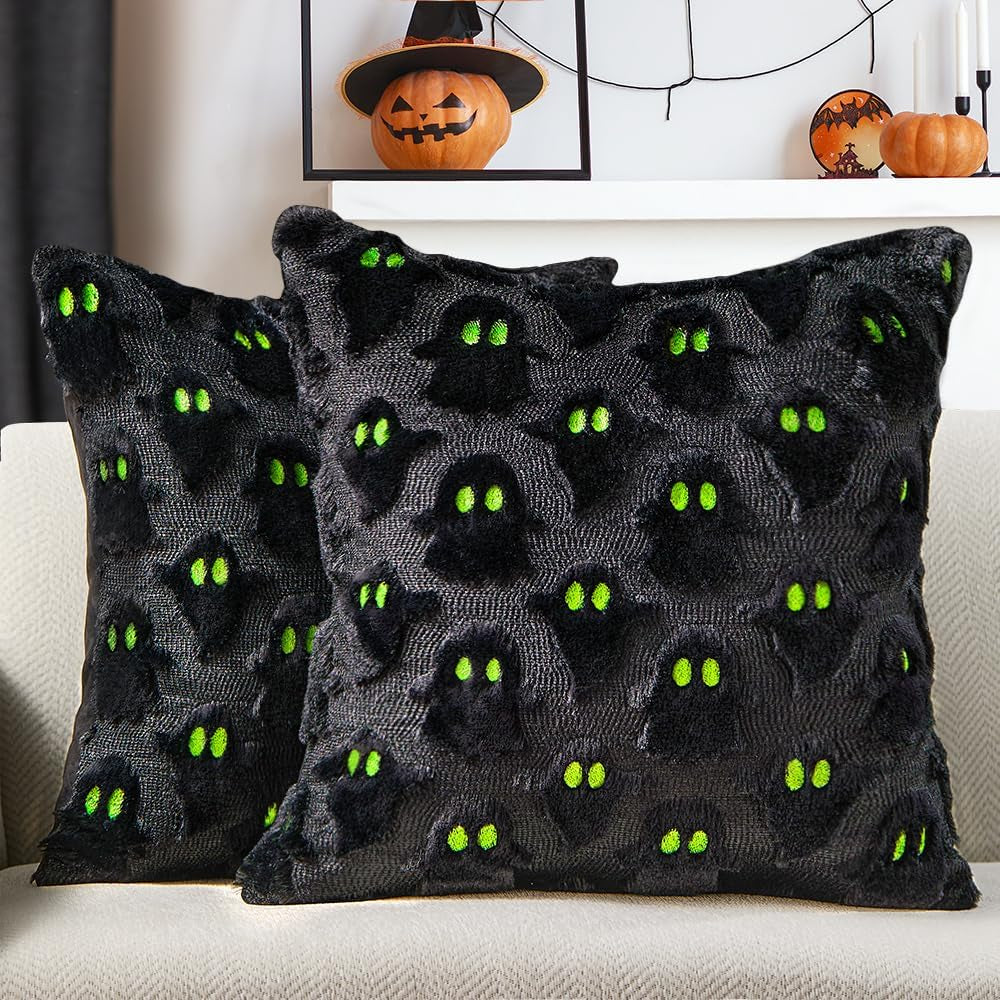 Halloween Pillow Covers 18X18 Inch 2Pcs Pink Ghost Halloween Decor