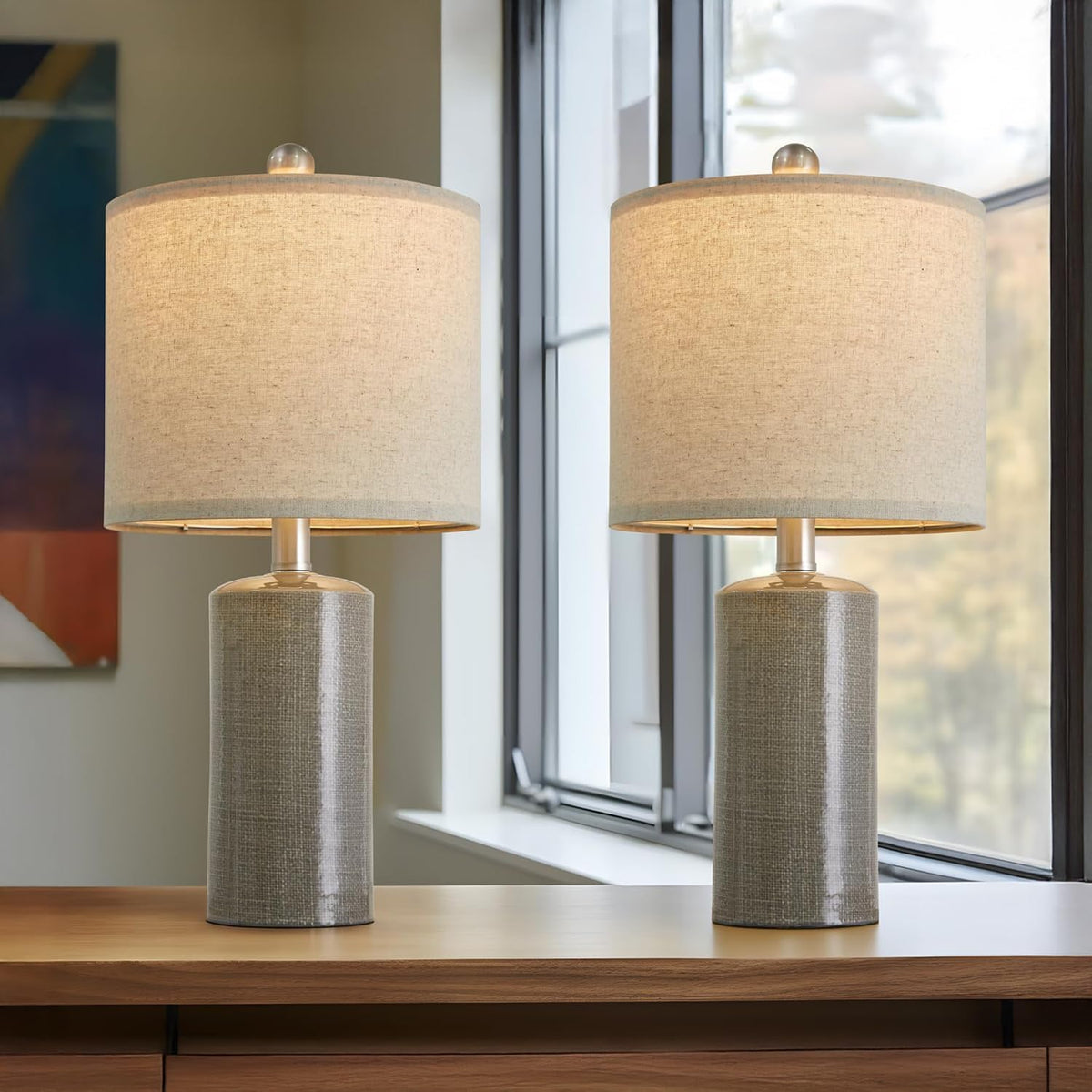 Small Table Lamps Set of 2 for Living Room 20.25" Grey Lamps Bedside Lamps