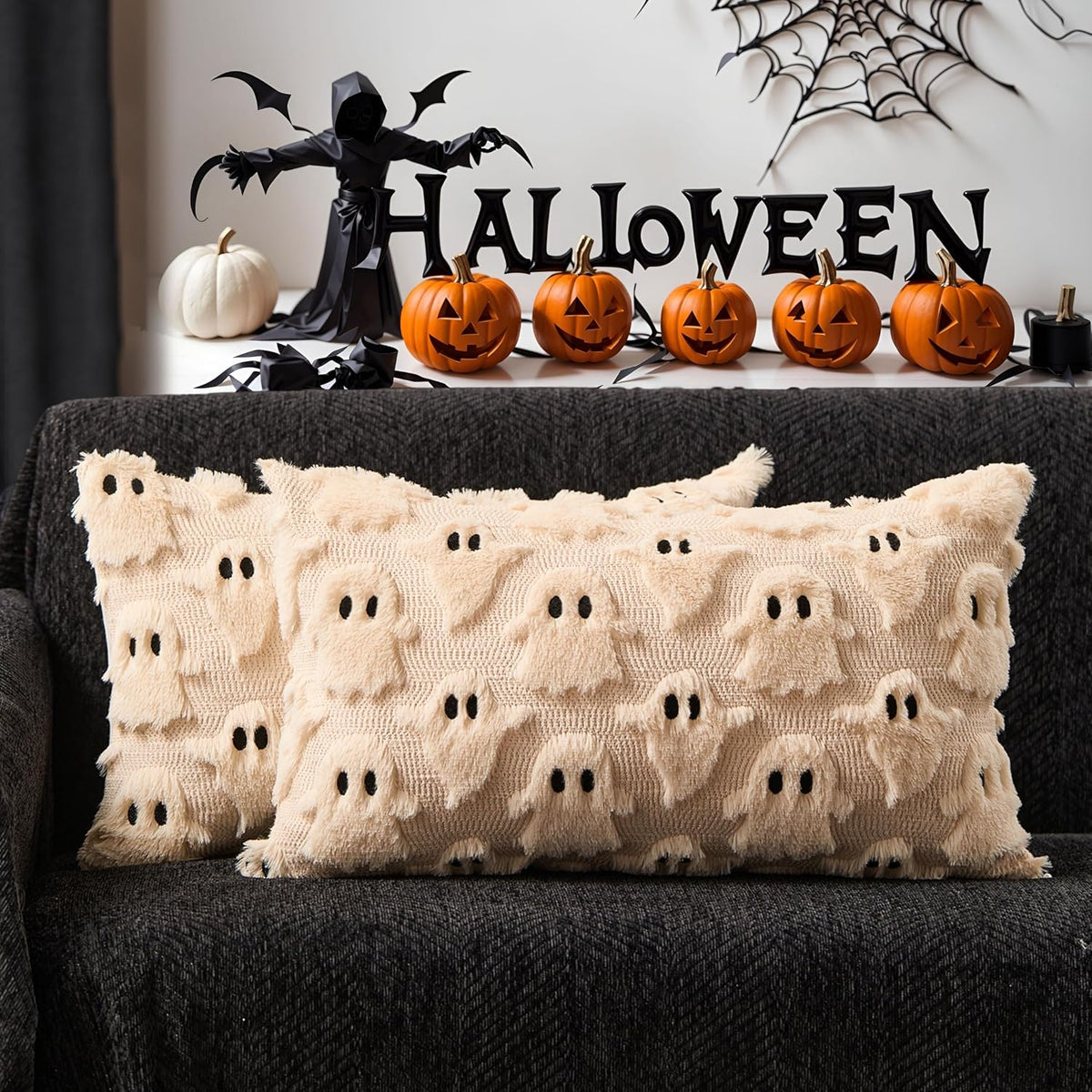 Halloween Pillow Covers 18X18 Inch 2Pcs Pink Ghost Halloween Decor