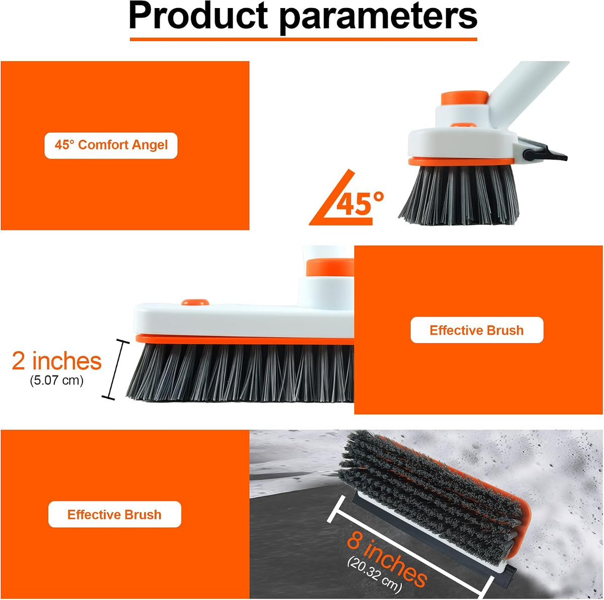 Floor Scrub Brush with Long Handle, 3-In-1 Rotating Scrubber with Squeegee | 60" Telescopic Floor Scrubber with 2 Detachable Heads for Cleaning Shower Bathroom Kitchen Deck Bathtub Tile Patio Garage