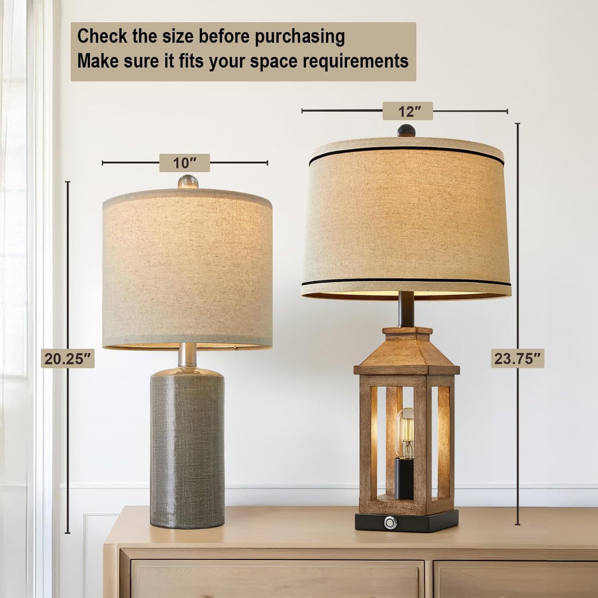Small Table Lamps Set of 2 for Living Room 20.25" Grey Lamps Bedside Lamps
