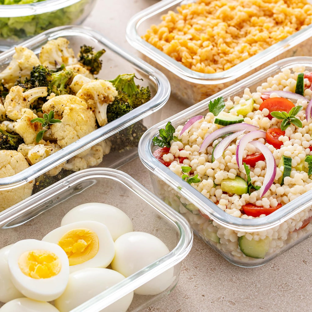 Glass Storage Containers with Lids, 24 Pieces, 12 Containers with 12 Lids, Glass Meal Prep Container for Lunch, Food Storage Containers, Leak Proof, Freezer Safe, Gray
