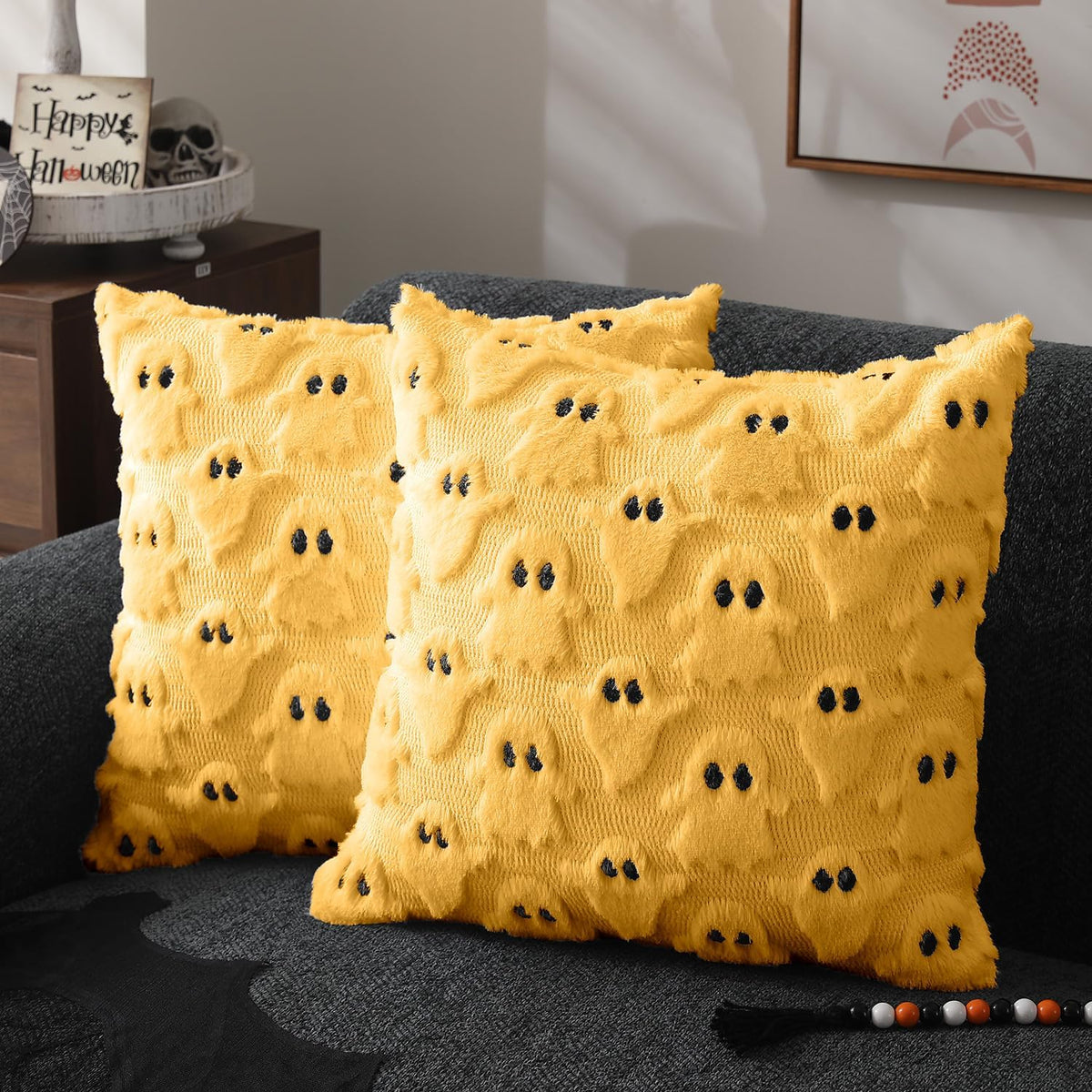 Halloween Pillow Covers 18X18 Inch 2Pcs Pink Ghost Halloween Decor