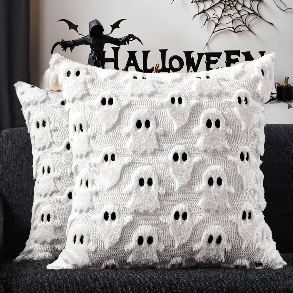 Halloween Pillow Covers 18X18 Inch 2Pcs Pink Ghost Halloween Decor