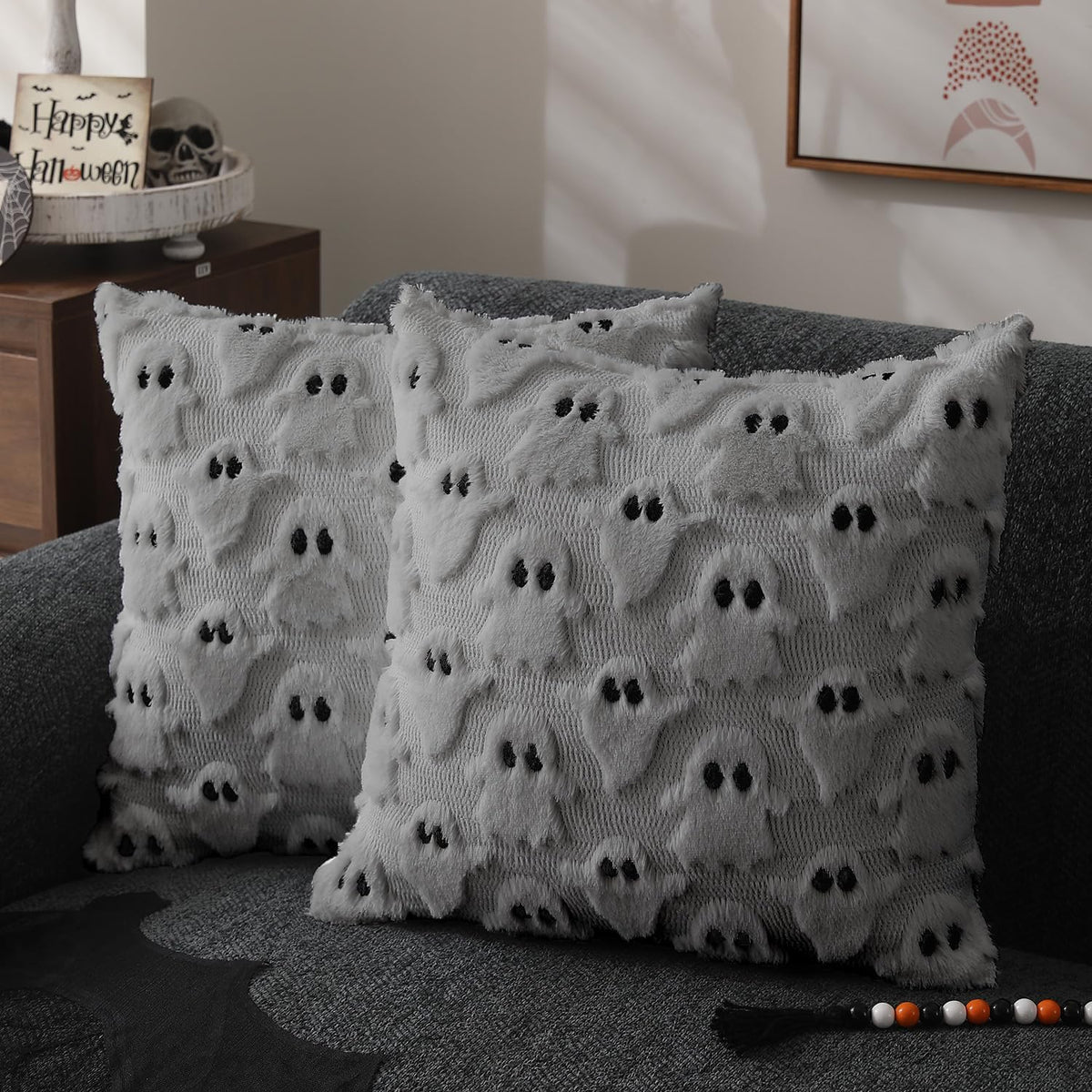 Halloween Pillow Covers 18X18 Inch 2Pcs Pink Ghost Halloween Decor